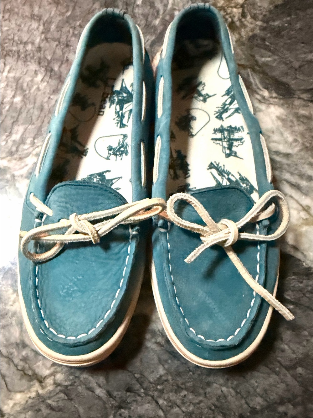 LL BEAN Women's Teal Blue Suede Boating Moccasins Loafer Shoes~Sz 6.5 Med